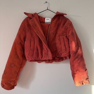 Elodie Smily Face Rust Cropped Puff Bomber Bomber Jacket XS